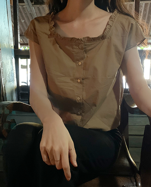[MADE] vintage frill blouse : brown